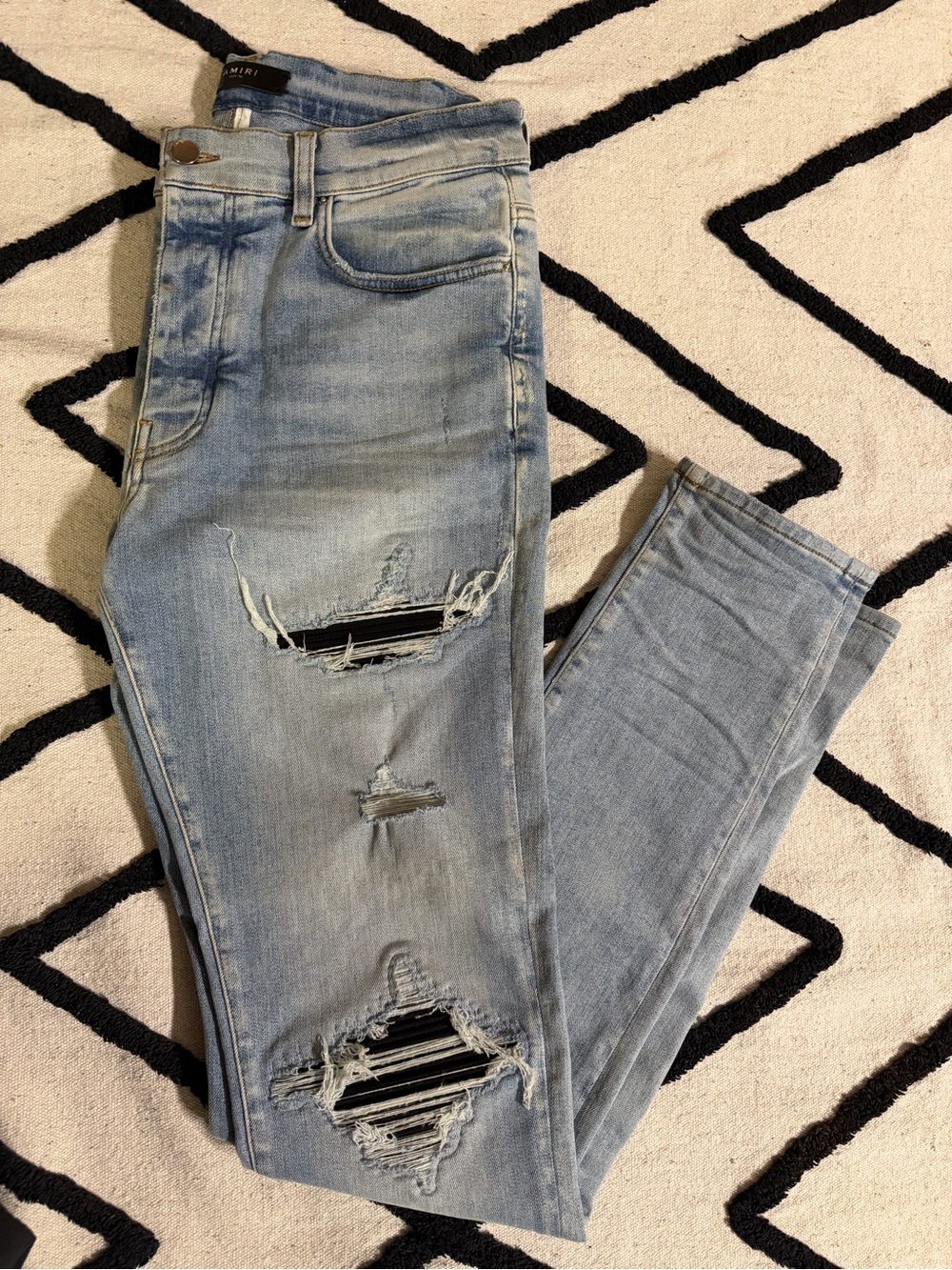 AMIRI Light Blue Distressed Skinny Jeans